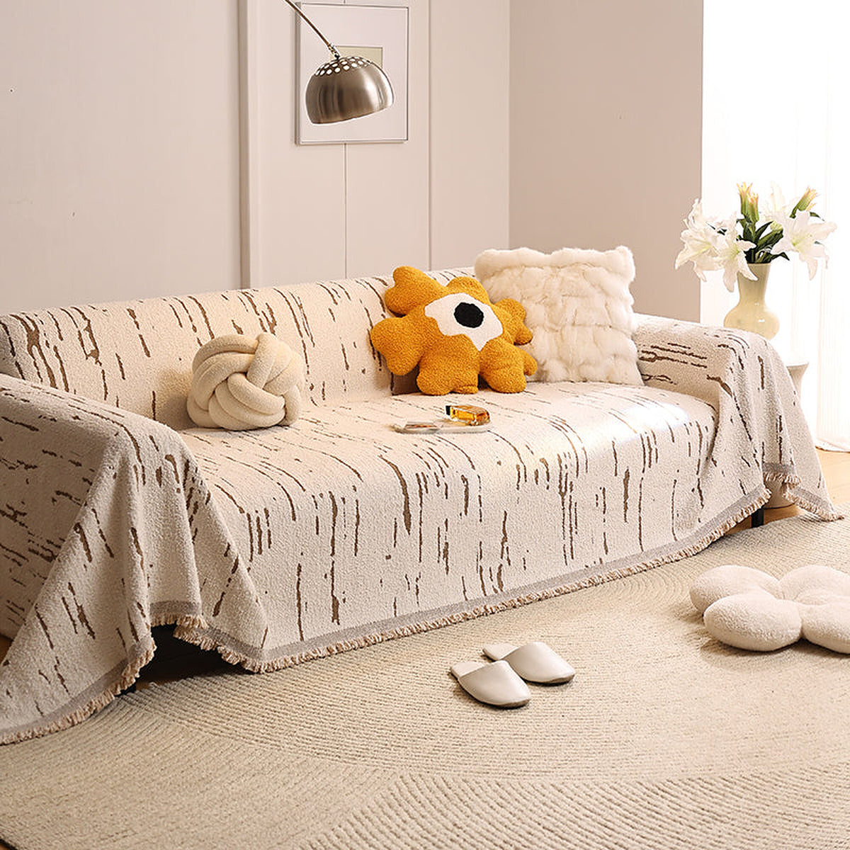 Sofa Throw – Brush Print – Ivory Cream