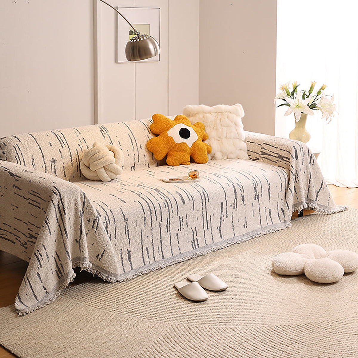 Sofa Throw – Brush Print – Pearl Grey