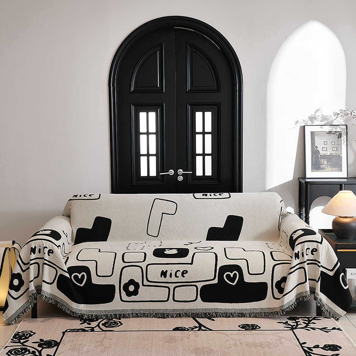 Sofa Throw – Cartoon Print – Ivory Cream