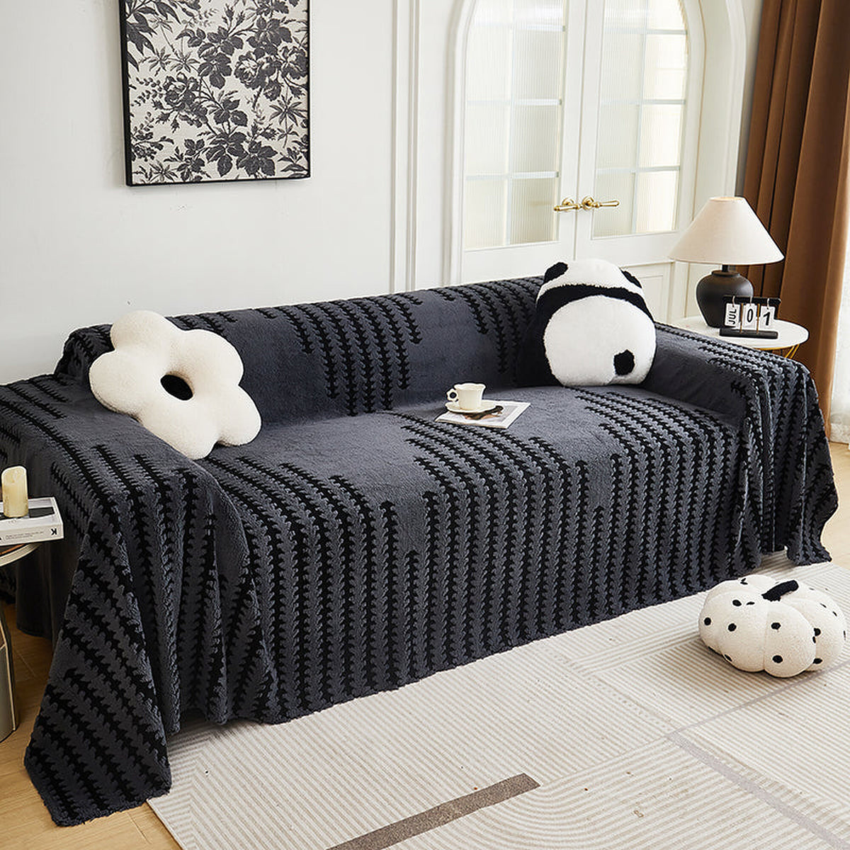 Sofa Throw – Chenille Striped – Charcoal