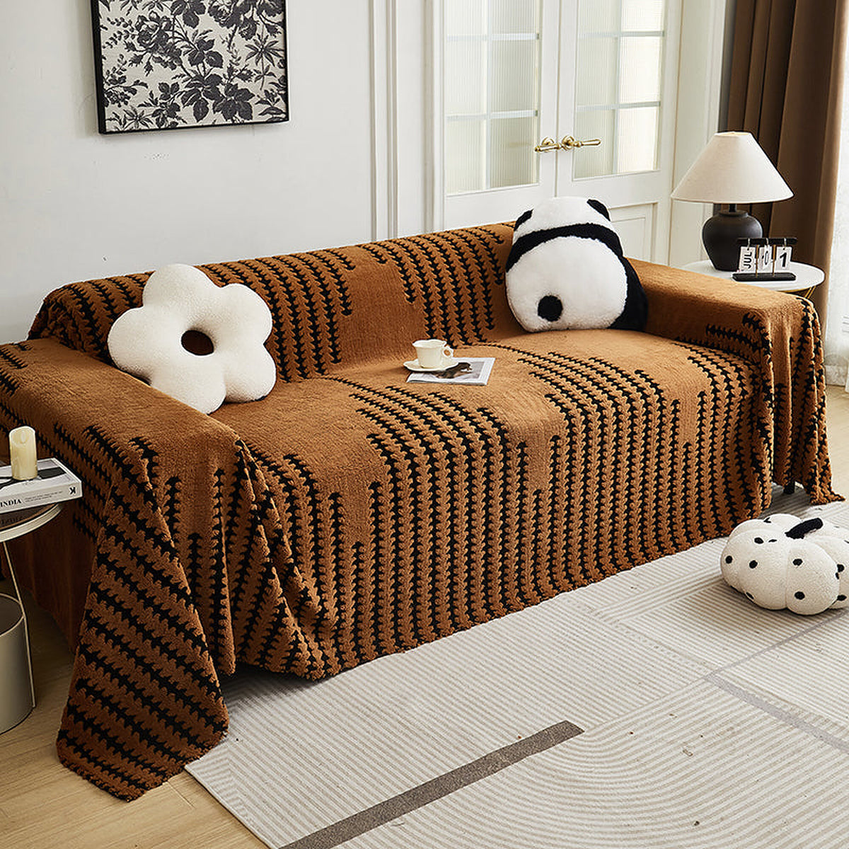 Sofa Throw – Chenille Striped – Espresso