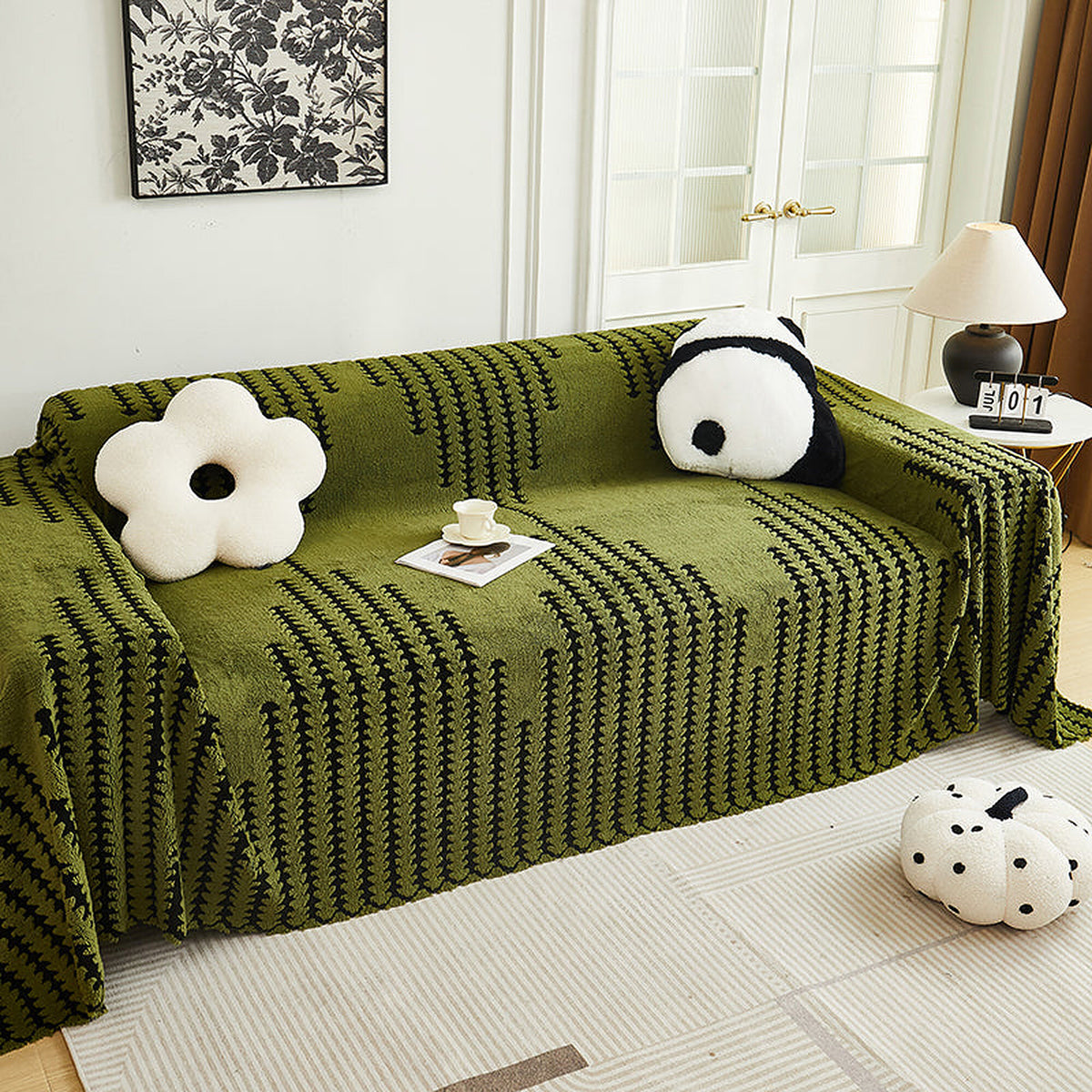 Sofa Throw – Chenille Striped – Forest