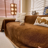 Coffee Brown Corduroy sofa throw seen from the side on a corner sofa, view 2