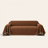 Coffee Brown Corduroy sofa throw on a plain studio background, view 2