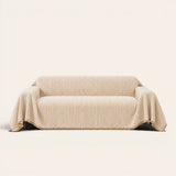 Khaki Corduroy sofa throw on a plain studio background, view 4