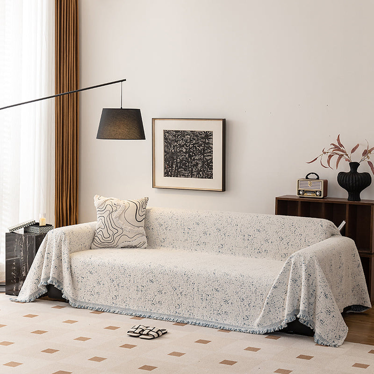 Sofa Throw – Floral Spray – Ivory Cream