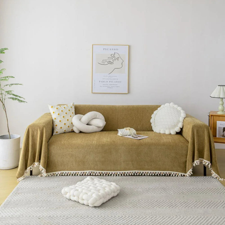 Sofa Throw – Fringed – Caramel