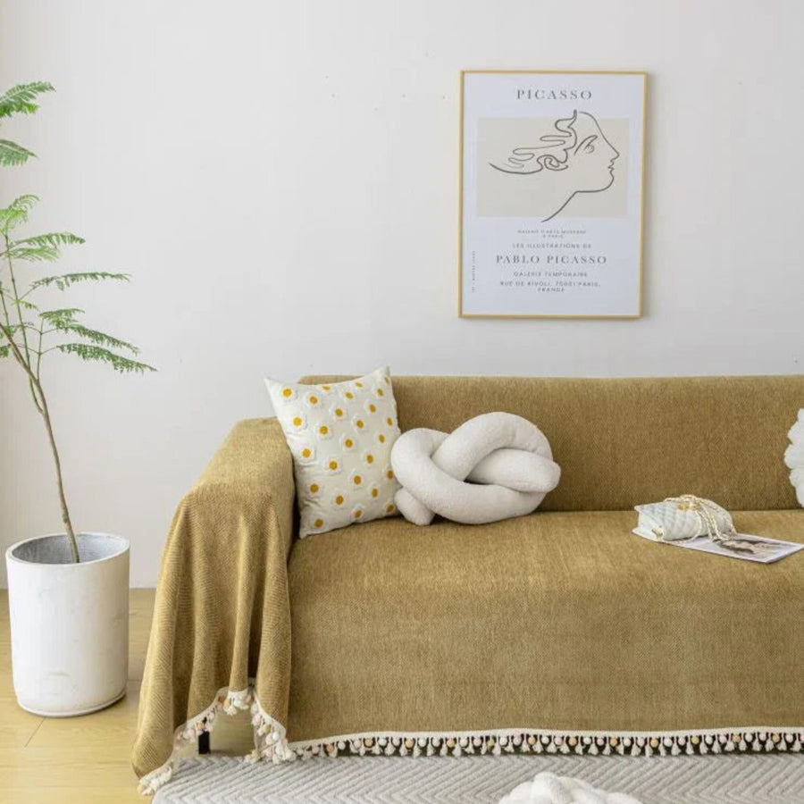 Sofa Throw – Fringed – Caramel