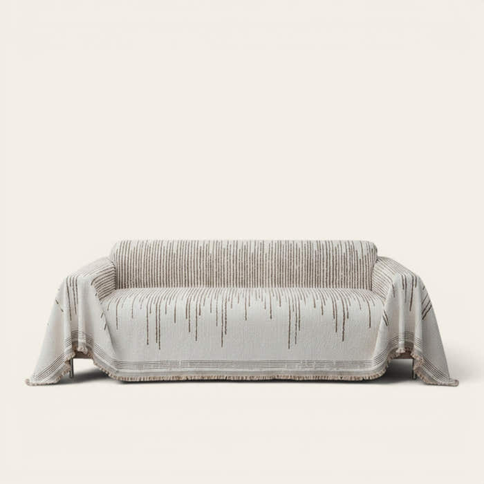 Sofa Throw – Fringed Embroidered – Ivory Cream