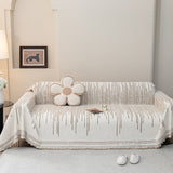 Sofa Throw – Fringed Embroidered – Ivory Cream