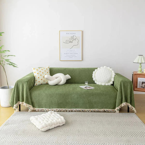 Sofa Throw – Fringed – Moss