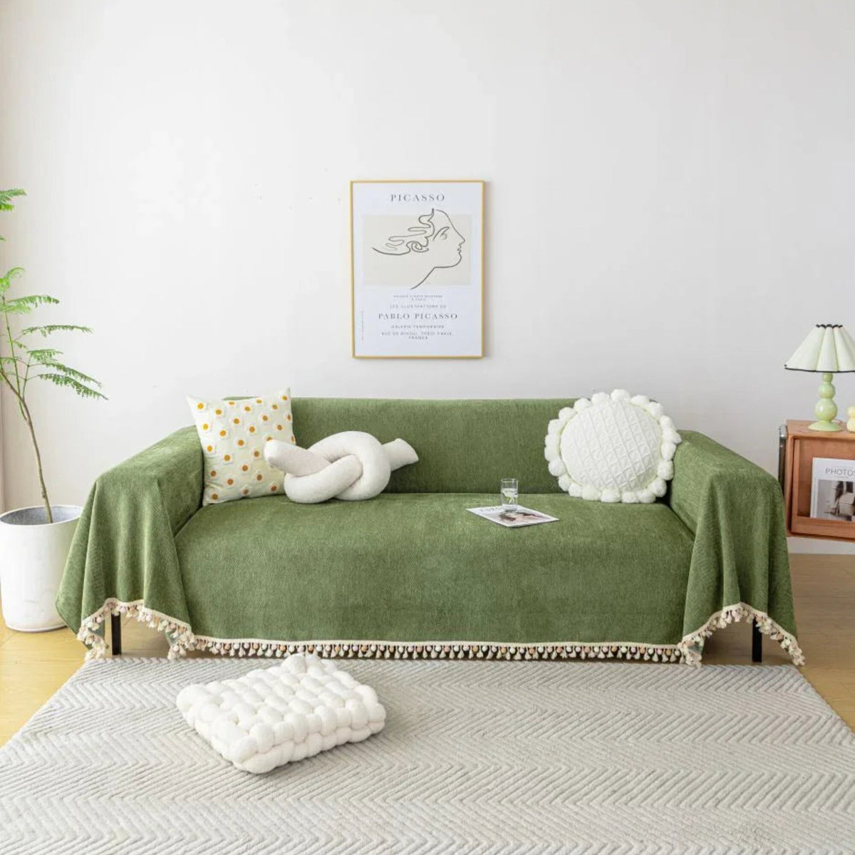 Sofa Throw – Fringed – Moss