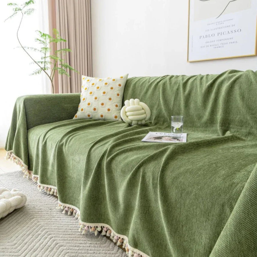 Sofa Throw – Fringed – Moss