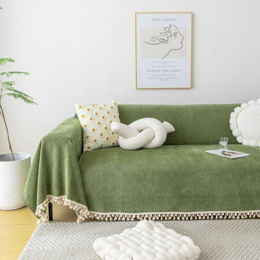 Sofa Throw – Fringed – Moss