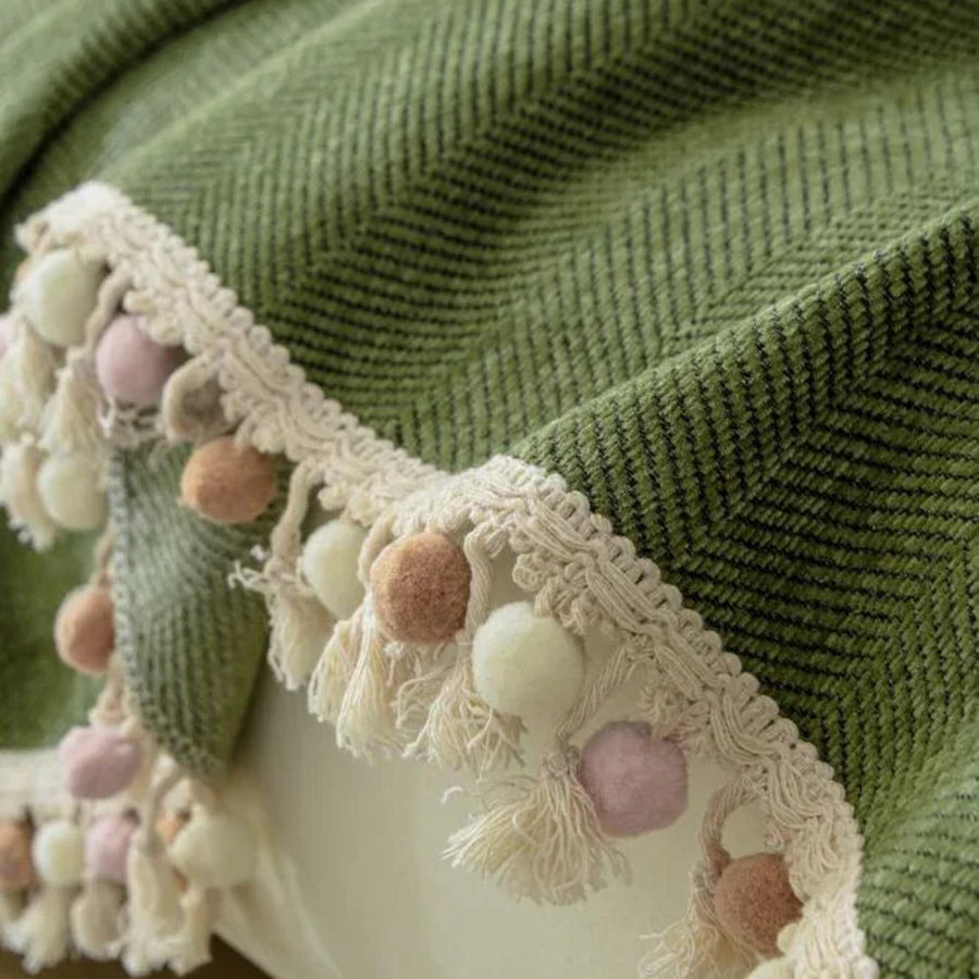 Sofa Throw – Fringed – Moss