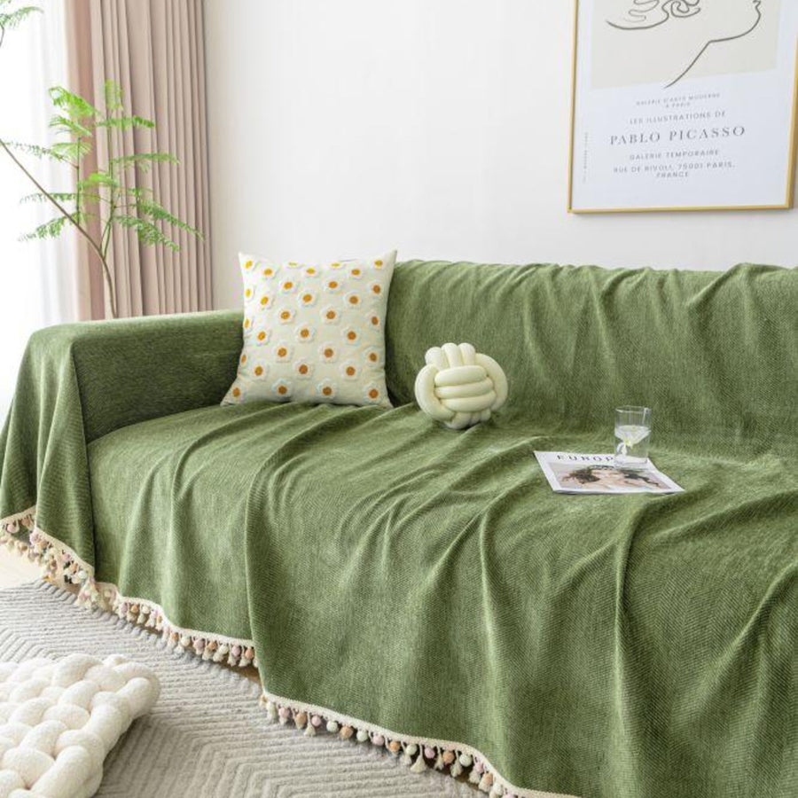 Sofa Throw – Fringed – Moss