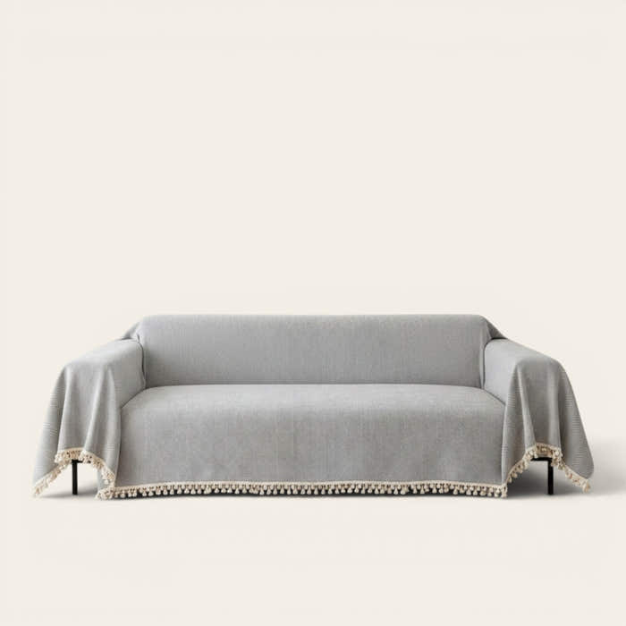 Sofa Throw – Fringed – Pearl Grey