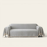 Sofa Throw – Fringed – Pearl Grey