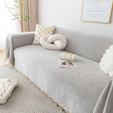 Sofa Throw – Fringed – Pearl Grey