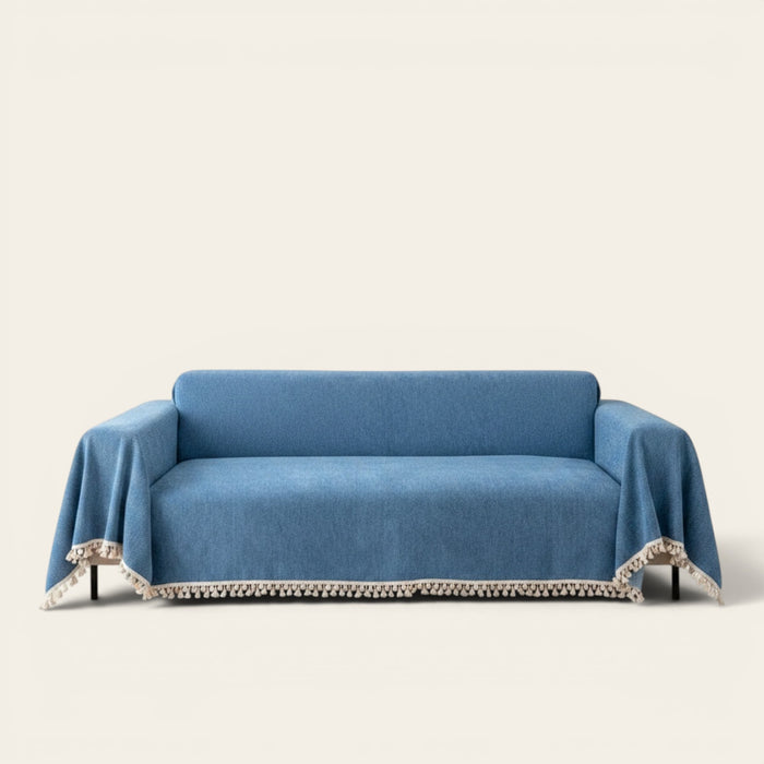 Sofa Throw – Fringed – Stormy Blue