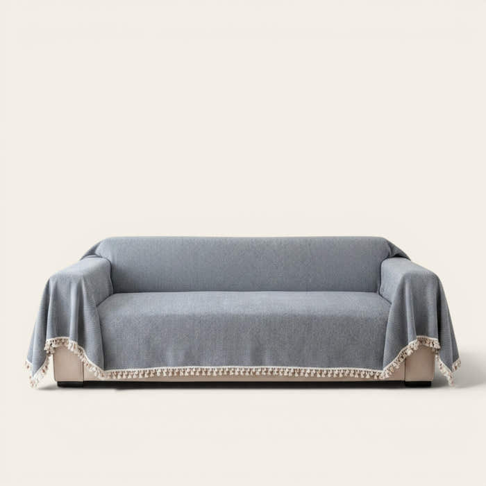 Sofa Throw – Fringed – Warm Stone