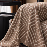Warm Stone Geometric Boho sofa throw seen from above across the seat, view 3