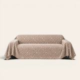 Warm Stone Geometric Boho sofa throw on a plain studio background, view 5