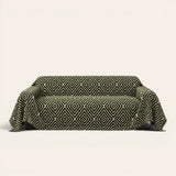 Forest Green Geometric Boho sofa throw on a plain studio background, view 4