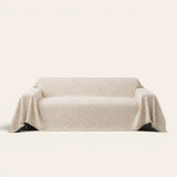 Ivory Cream Geometric Boho sofa throw on a plain studio background, view 3