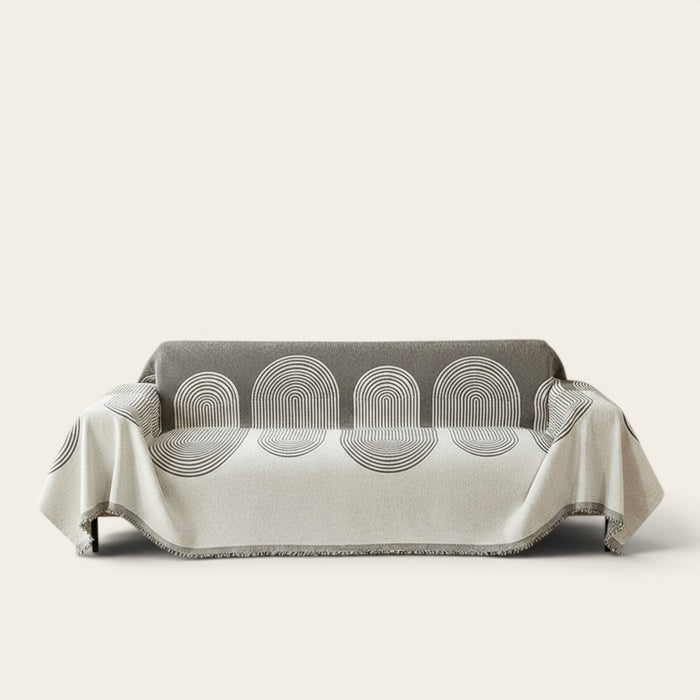Sofa Throw – Geometric Circles – Pearl Grey