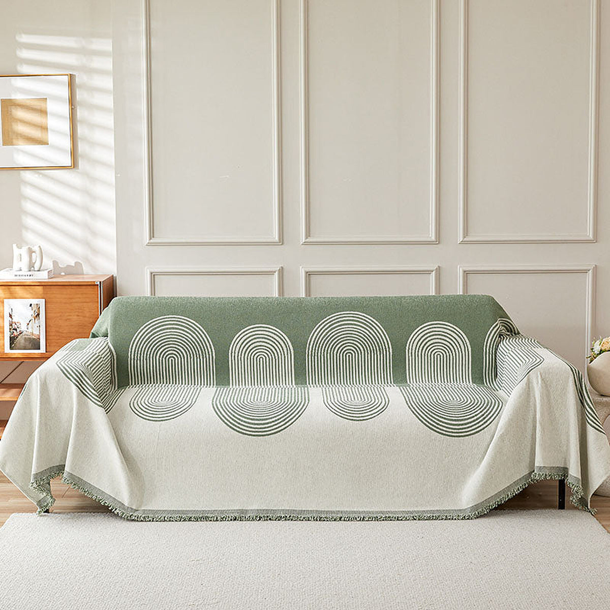 Sofa Throw – Geometric Circles – Sage Mist