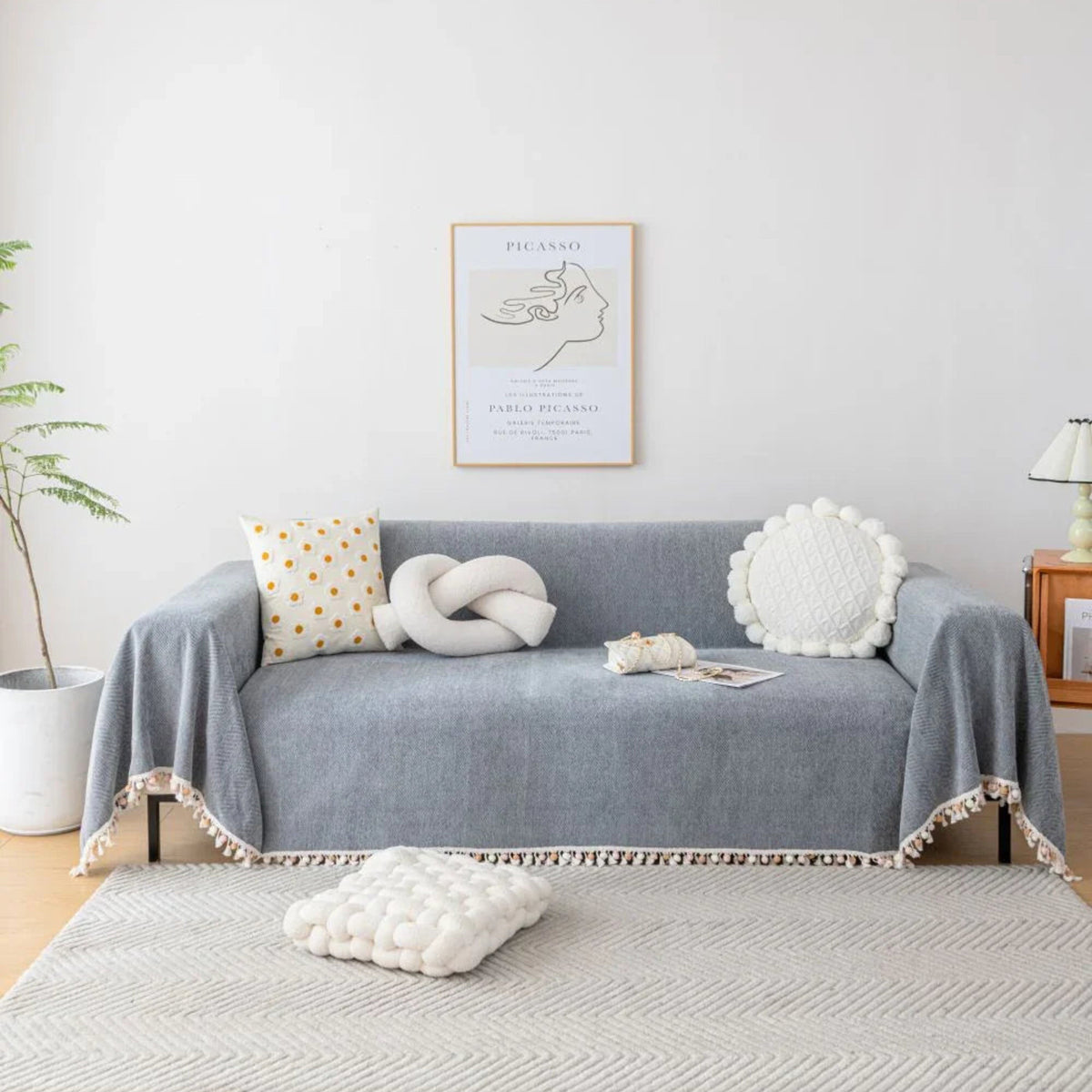 Sofa Throw – Fringed – Warm Stone