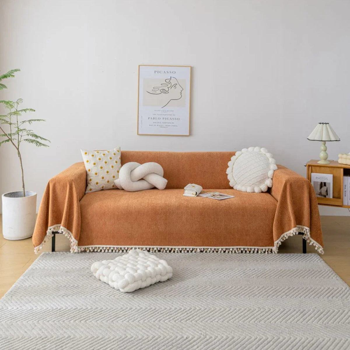 Sofa Throw – Fringed – Terracotta