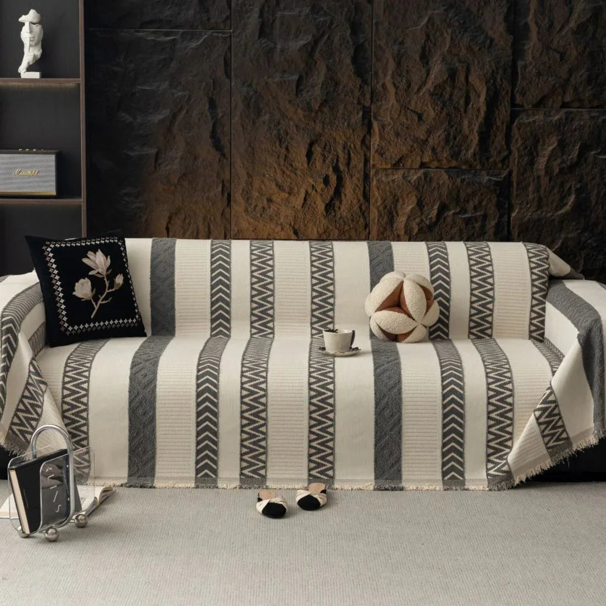 Sofa Throw – Striped – Charcoal