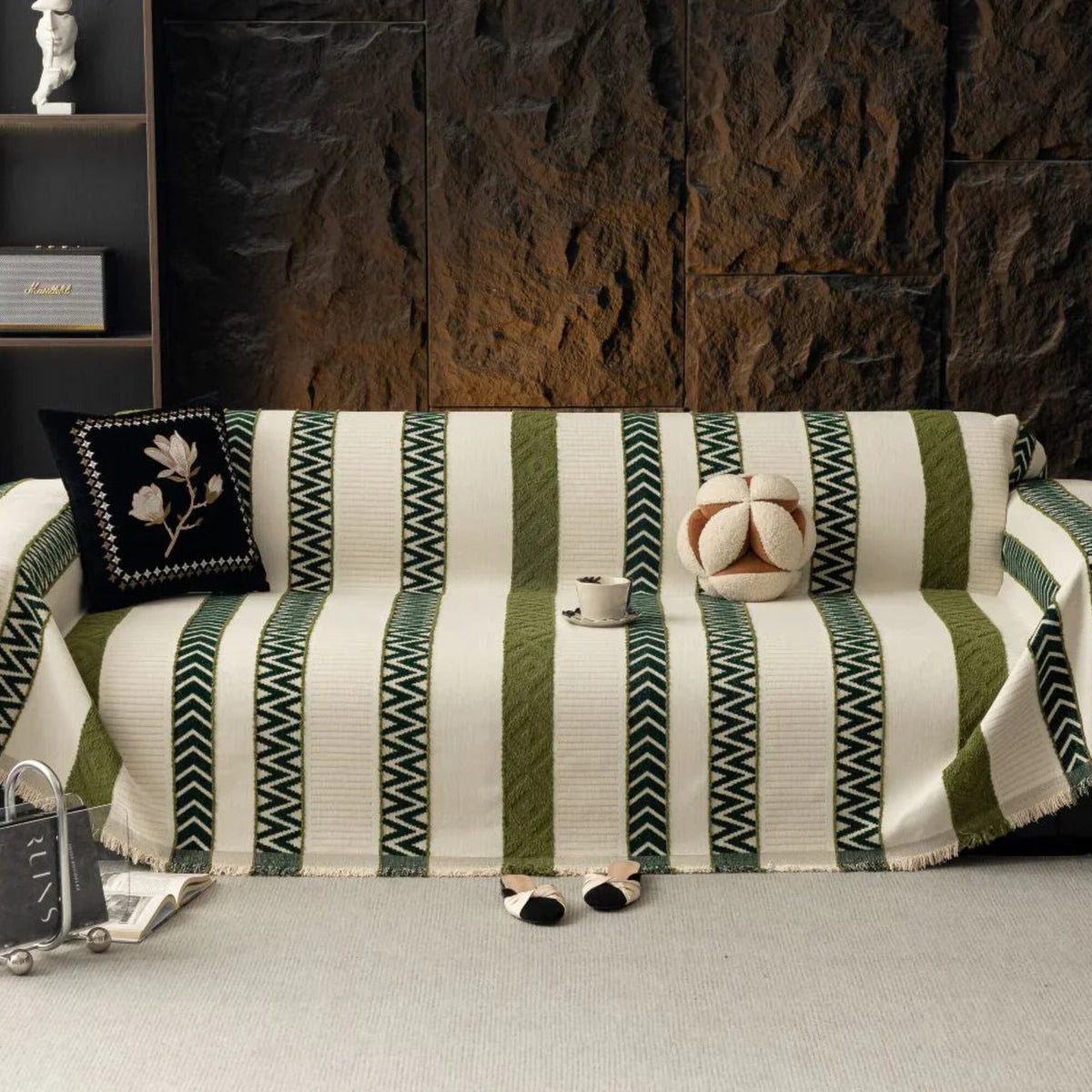 Sofa Throw – Striped – Moss