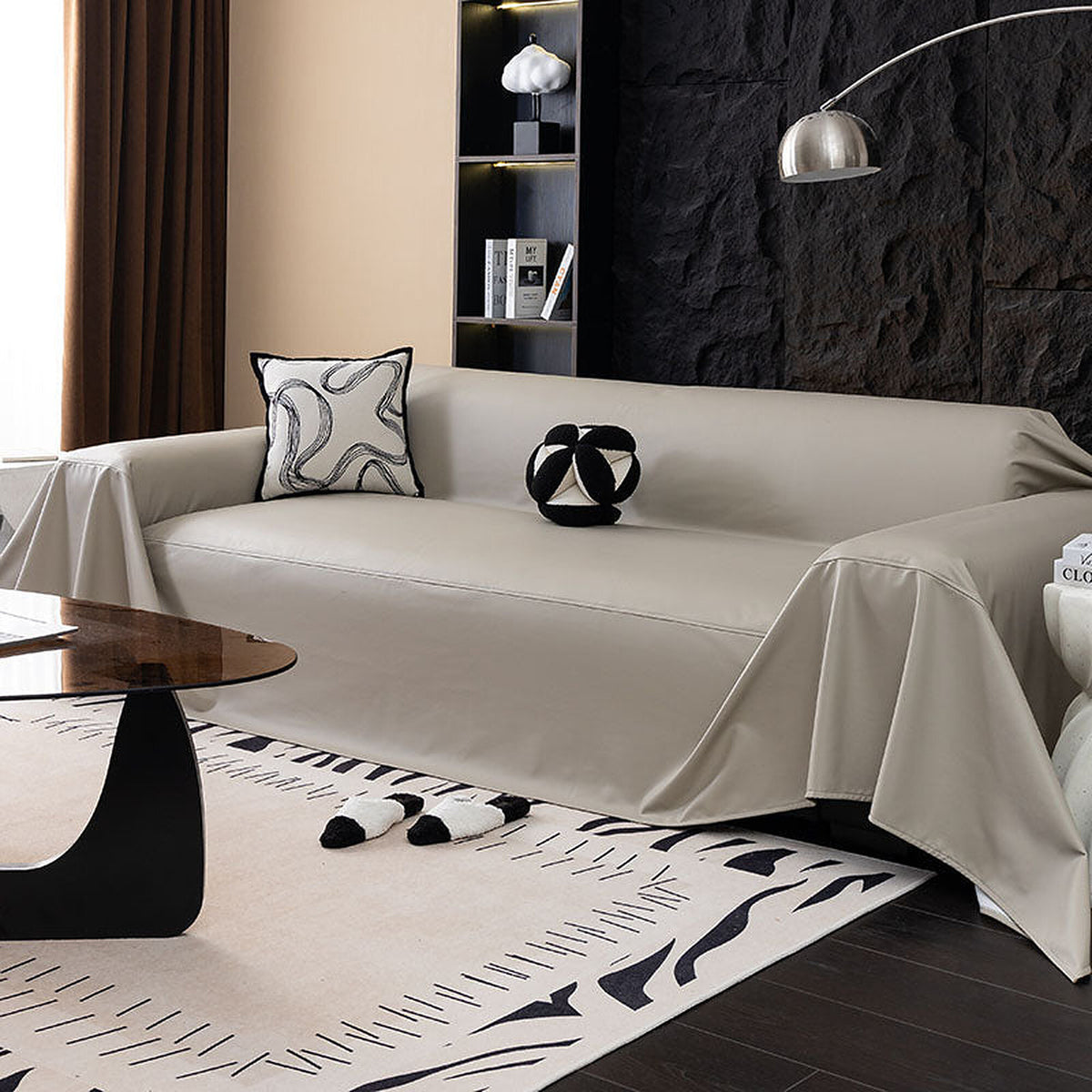 Sofa Throw – Leather Look – Bouclé Sand
