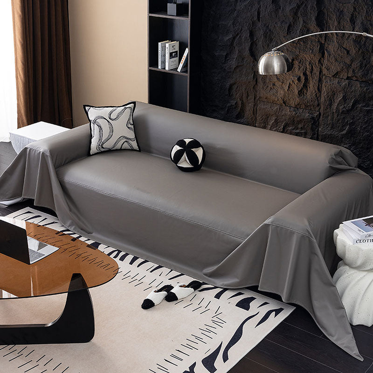 Sofa Throw – Leather Look – Pearl Grey