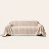 Caramel Linen Knit sofa throw on a plain studio background, view 2