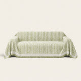 Forest Green Linen Knit sofa throw on a plain studio background, view 3