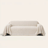 Khaki Linen Knit sofa throw on a plain studio background, view 4
