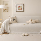 Oat Beige Linen Knit sofa throw, woven texture in close-up