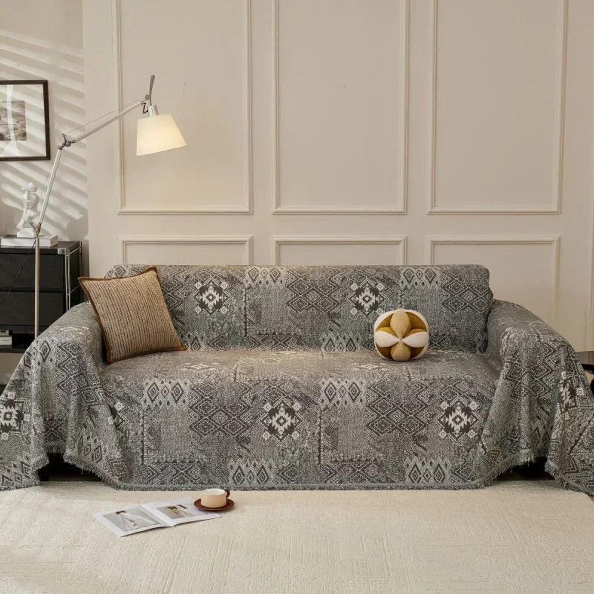 Sofa Throw – Tile Jacquard – Charcoal