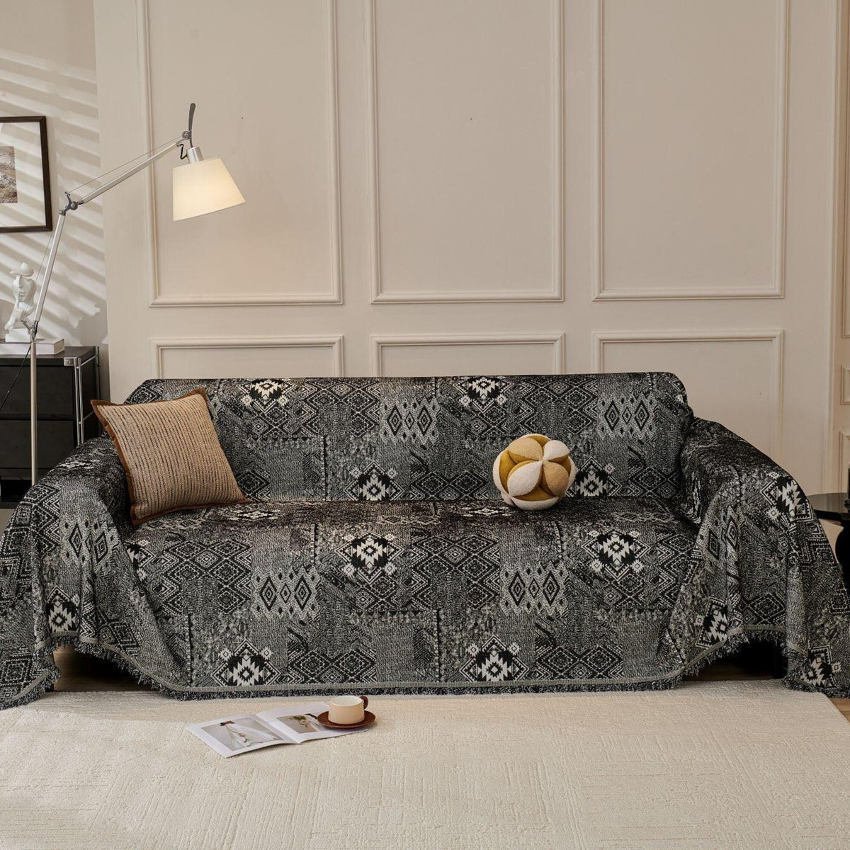 Sofa Throw – Tile Jacquard – Ink Black