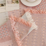 Blush Pink Metro Stripe sofa throw, woven texture in close-up