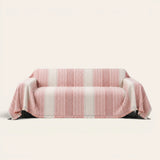 Blush Pink Metro Stripe sofa throw on a plain studio background, view 3