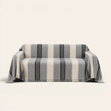 Pearl Grey Metro Stripe sofa throw on a plain studio background, view 2
