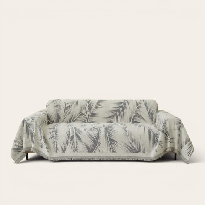 Sofa Throw – Palm Frond – Pearl Grey