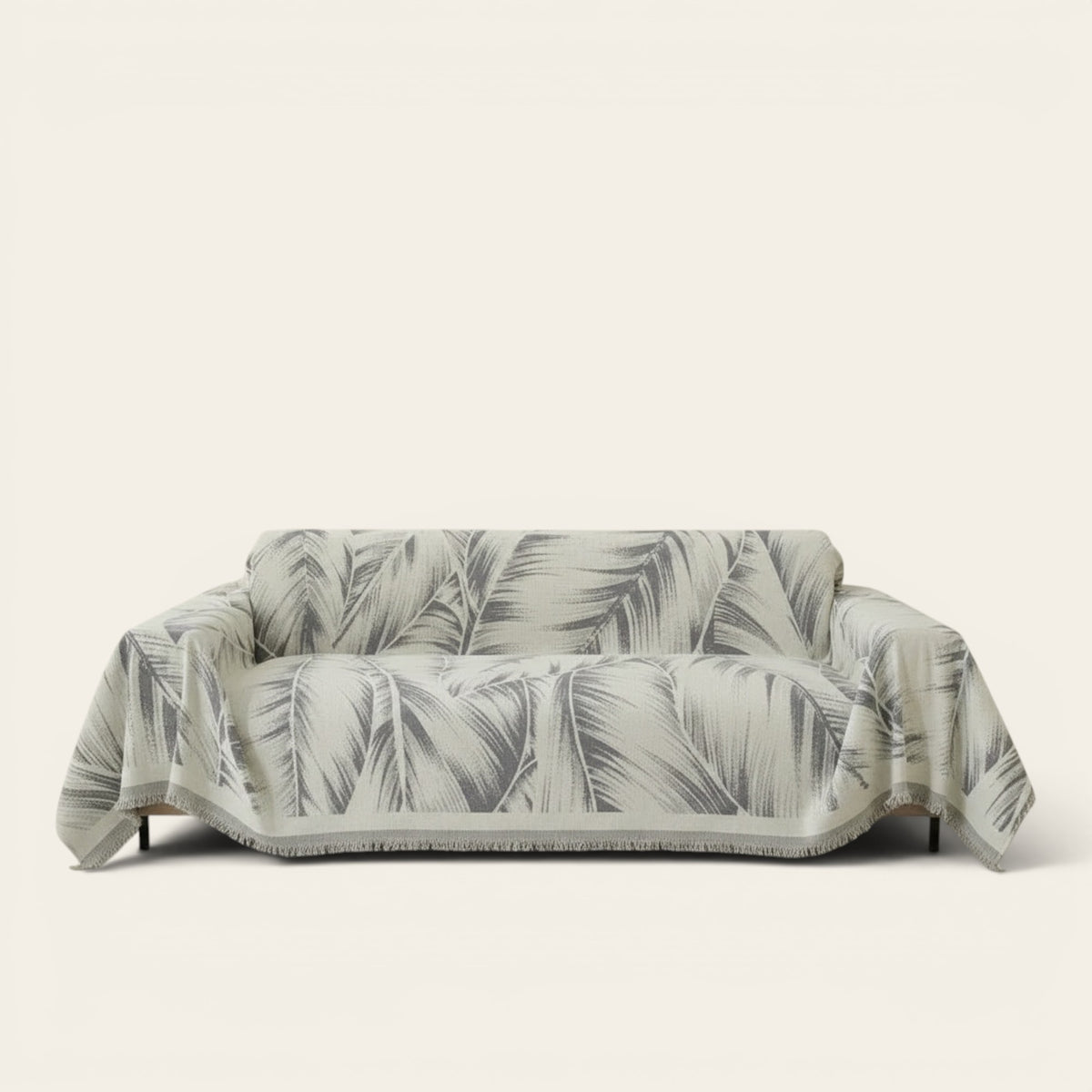 Sofa Throw – Palm Frond – Pearl Grey