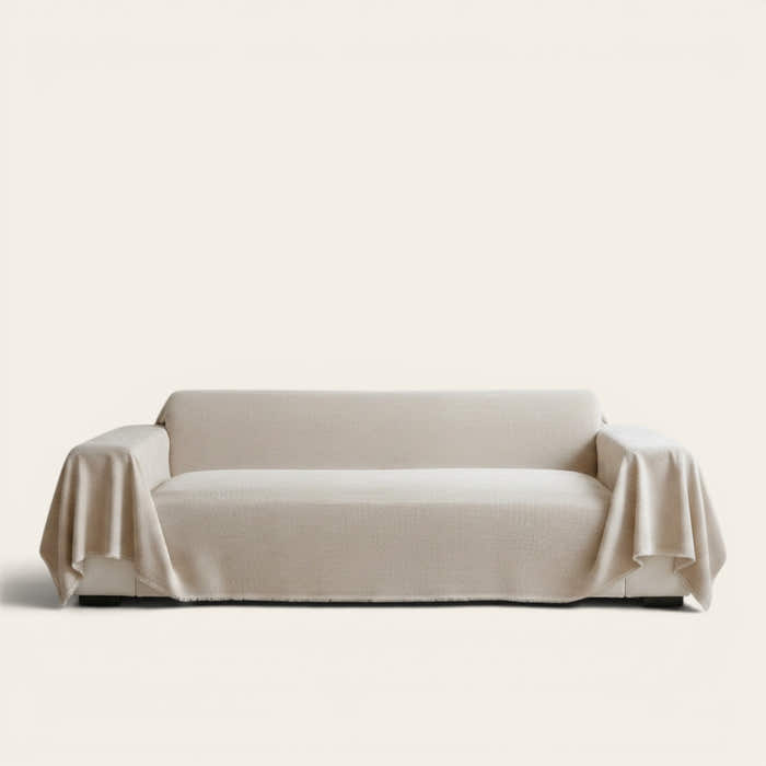 Sofa Throw – Plain Stretch – Bouclé Sand