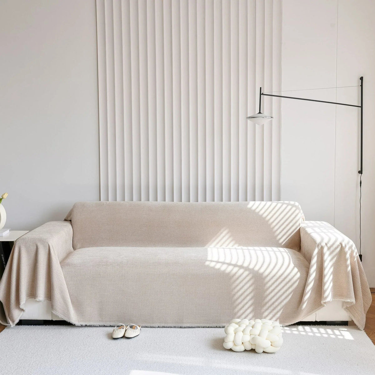 Sofa Throw – Plain Stretch – Bouclé Sand